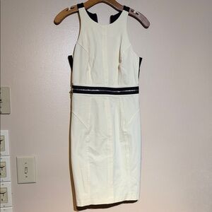 Milly Cream Midi Sheath Dress with Black Trim